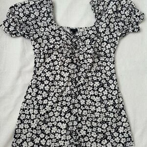Who What Wear Black White Floral Mini Dress Puff Sleeve Button Front XL